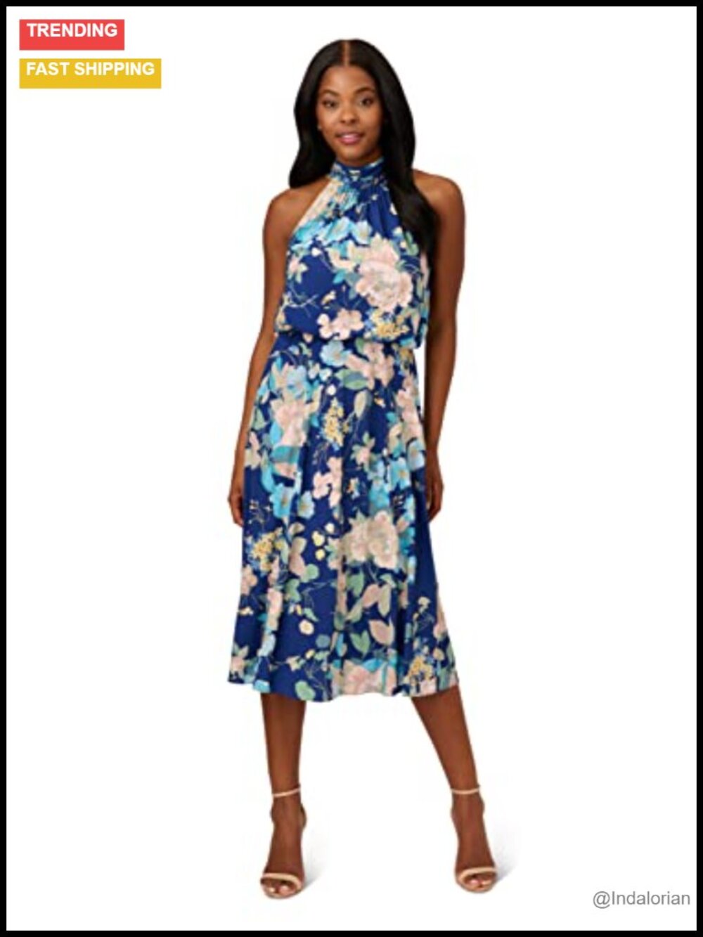Women's Stretch Chiffon Midi Dress Floral Sleeveless Wedding Guest